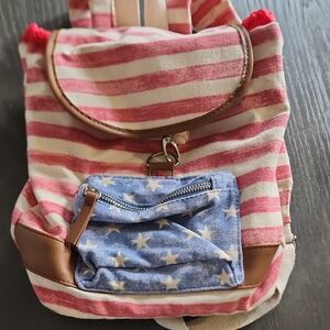 Mad Love Americana Striped Canvas Mini Backpack with Star Pocket